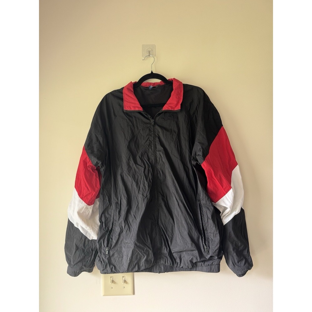H&M DIVIDED Colorblock Windbreaker Jacket Medium Black Red White Flaw